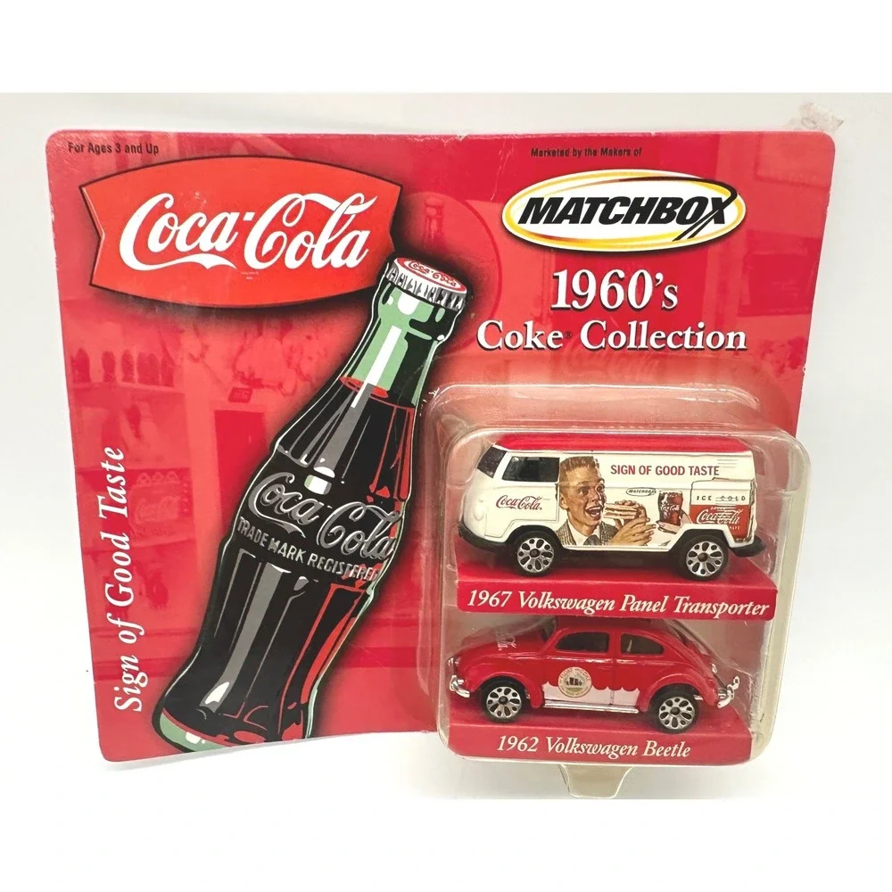 Matchbox 1960s Coke Collection VW Beetle & Transporter Set Red White Diecast